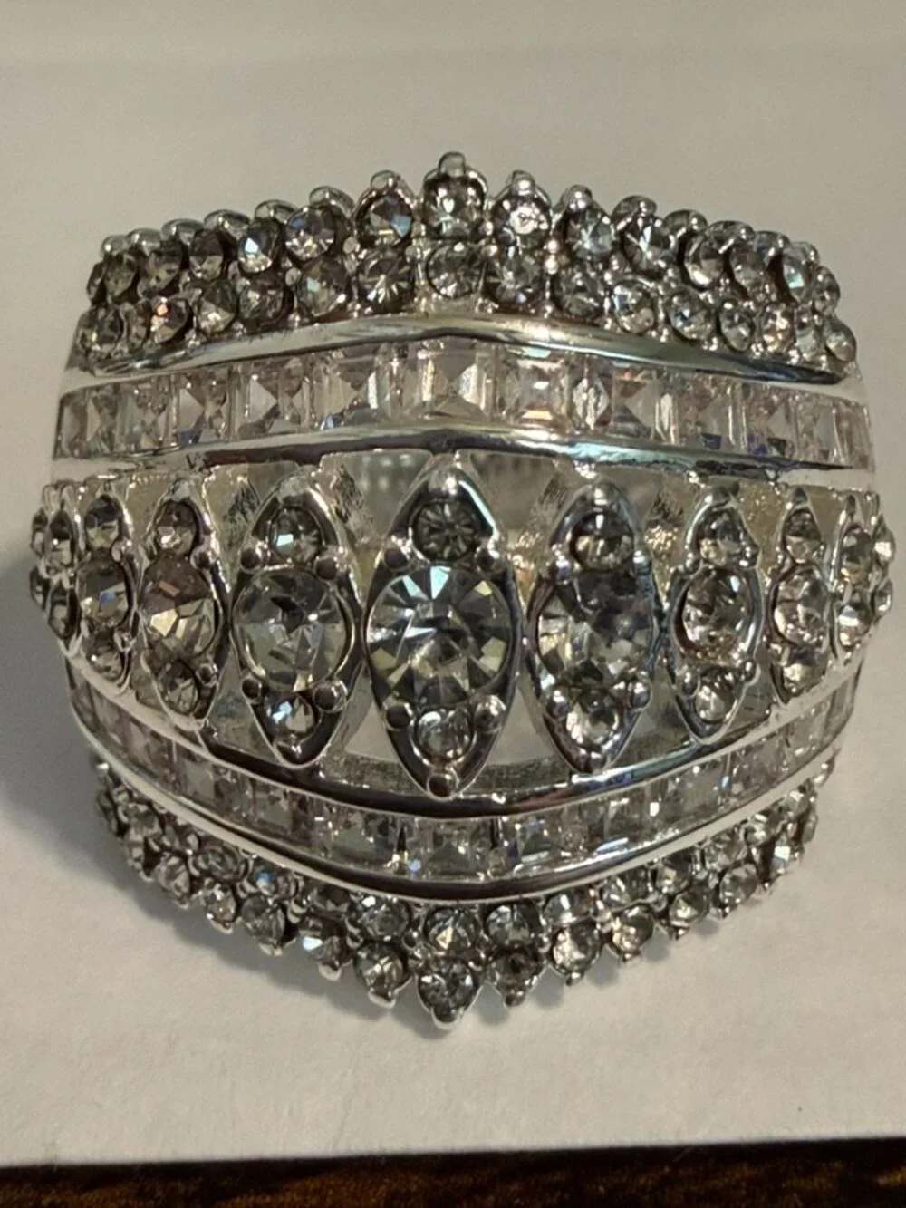 STUNNING Silver-Plated Multi-Row CZ Statement Ring Size 9 | Glamorous Bling 💎✨